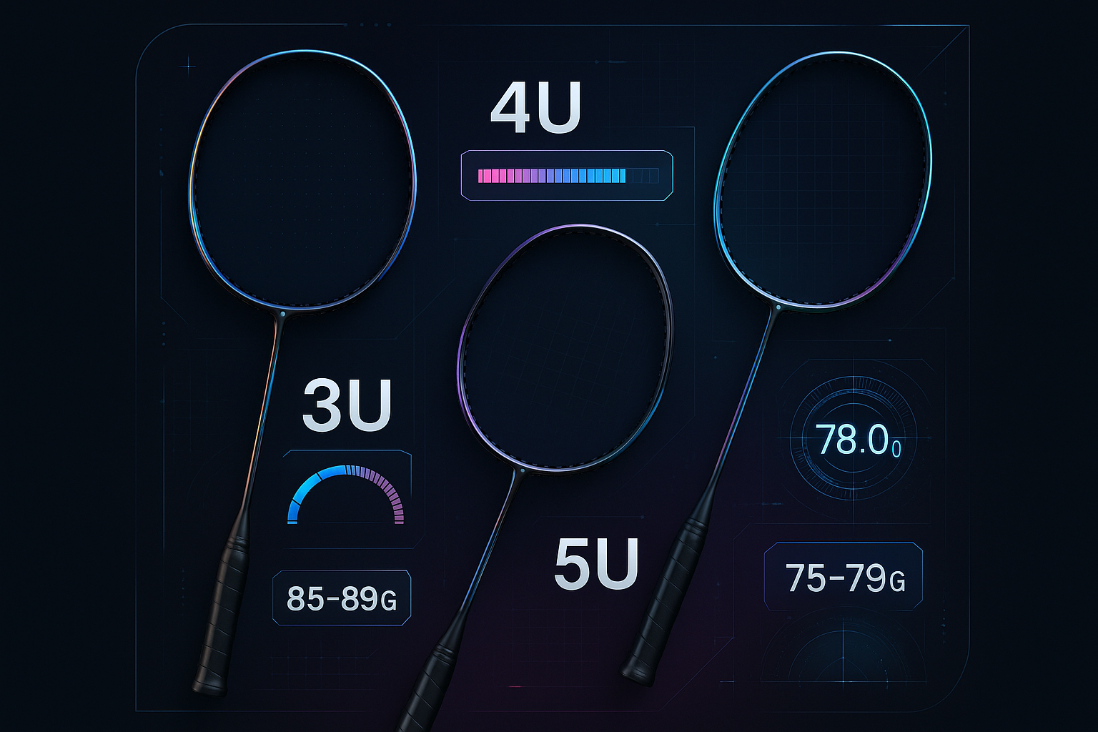 Diagramme ultra-moderne des poids de raquettes 3U, 4U, 5U